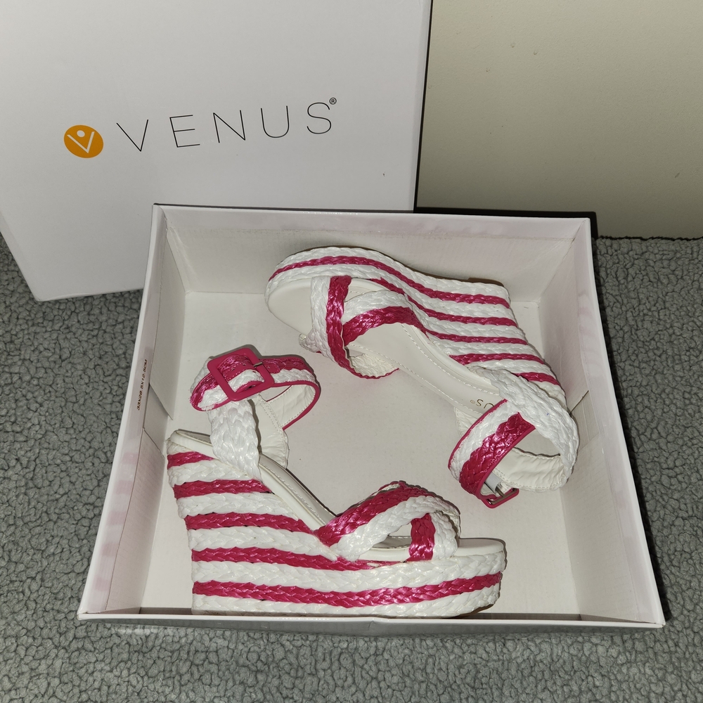 VENUS Pink and White Wedge Sandals